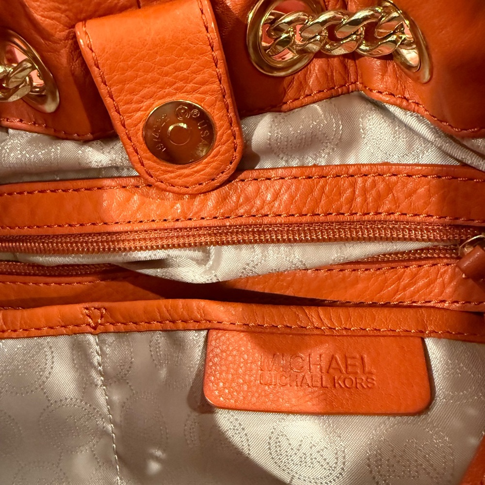 Michael Kors Orange Leather Tote Bag - Picture 9 of 13